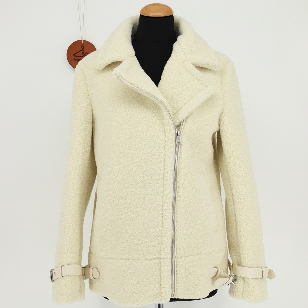 Lauren Ralph Lauren Teddy Faux Fur Asymmetric Moto Jacket Cream Coat Small NWT